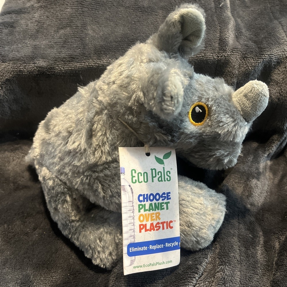 8" Eco Pals Rhino Plush Soft Stuffed Animal Toy Gray Wildlife Safari Nursery NWT